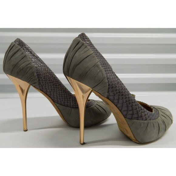 Christian Dior Gray Snakeskin & Suede Stiletto Heels Gold Heel & Snake Size 38 - Picture 14 of 16